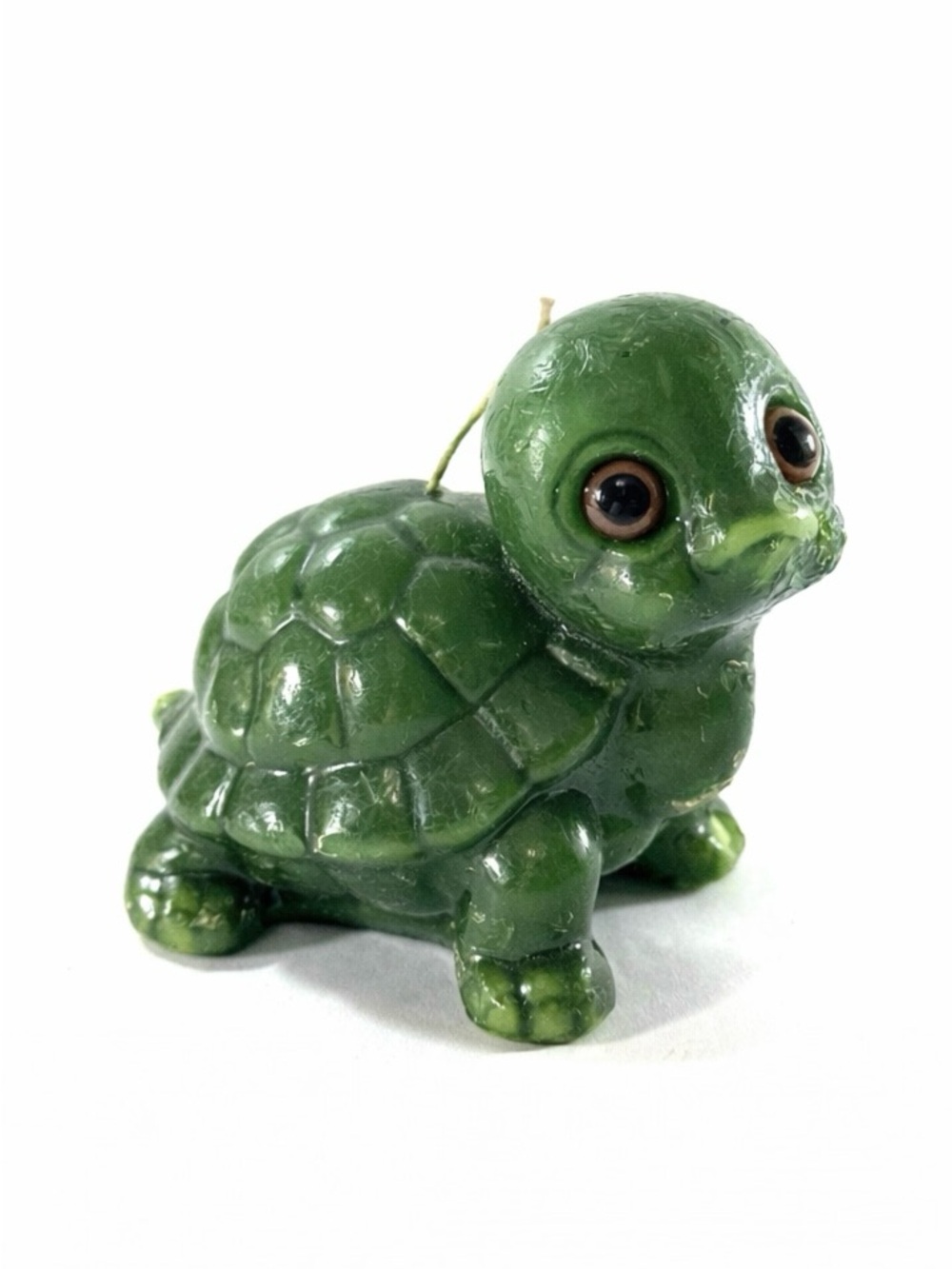 Vintage Green Turtle Candle Big Eyes Wax Figurine Retro Novelty Decor 5” Cute